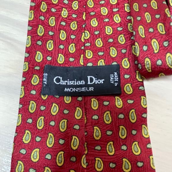 Christian Dior Red 100% Silk Print Neck Tie Mens - Picture 4 of 6